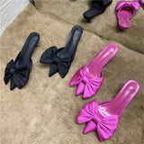 Spring Pointed Toe Stiletto Heel Kitten Heels Bow Heel-Free Slippers for