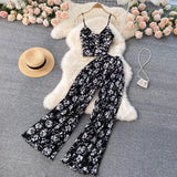 Zingj Holiday Set Temperament V Collar Sling Vest Heavy Pleated Micro Wide Leg Pants