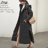 Long Hood Down Parka Women Outwear Korean Casual Zipper Cotton-padded Jacket Coat Fashion Thick Warm Oversized Coat