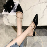 Half Slippers Women 2025 Summer New French Rivet Low Heel Cool Slippers Casual Fairy Dress