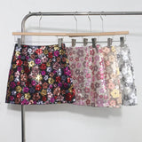 Heavy Industry Lighting Flowers A-Word Skirt High Waist Thin Ass Anti-Light Short Skirt Women