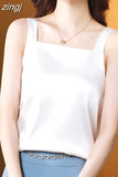 Women's Camis Satin Solid Blouse for Women Sleeveless Shirt Blue Square Collar Neck Blouse Top Female Woman Basic
