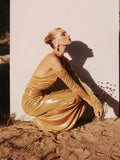 New Golden Sexy Hanging Neck Wrap Blouse Folding Irregular Half-Body Dress Two-Set Chain