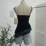 Shoot Sweet Spice Girls Irregular Lotus Side With Chest Pad Sling Vest Sexy Lace Sleeveless Top