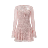 Zingj 2024 New Fashion Sexy Lace Pink Vest Horn Sleeve Halter Skirt Suit