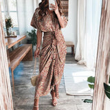 Women's Spring New Short-Sleeved Temperament Commute High-Waist Print Long