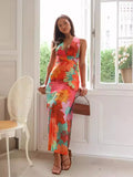 Zingj Summer New Women's Temperament Casual V-Neck Printing Tie Medium Long Dress