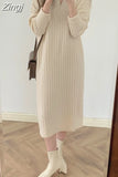 Sleeve Sweaters Knitted Maxi Dresses for Women Clothing Loose Oversize Knitting Sweater Dress Robe Vestido Winter 2023