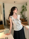 Xixi 13 Line Summer New Temperament V Tie With Small Shirt Sleeveless Leaves Side Top Woman
