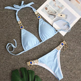 Zingj New Swimwear Crystal Diamond Chain Women's Split Swimsuit Perm Gold Snake Grain Strap Sexy