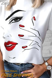 2023 Women Summer Short Sleeve Pullover T-shirt Tops Female Personality Print Stand Collar Blouses Outfits Casual