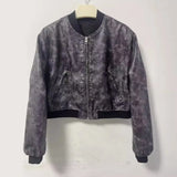 Temperament Casual Spring New Retro Collar Locomotive PU Imitation Leather Bomber Jacket