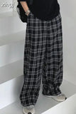 Women Plaid Pants Casual Black Oversize Loose Summer Wide Leg Trouser Retro Teens Harajuku Hip Hop All Match
