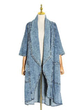 Zingj Ebay Cardigan Denim Trench Coat Women's Fashion Lapel Bat Sleeve Loose Coat Female