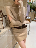Xixi 13 Line 2025 Autumn White Standard Temperament Knitted High-Neck Dress Dress Thin High-Waisted Short Skirt Women