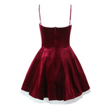 Red Velvet Strap Flare Mini Dress- Outfit