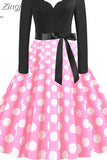 Christmas Dress Women Vintage Winter Polka Dot Print Long Sleeve Casual Elegant Party Dress S~3XL Robe