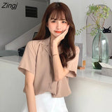 Colors Shirts Women Colorful Simple Notched Sweet Girls Korean Tops Leisure Short Sleeve Student All-match Version Female