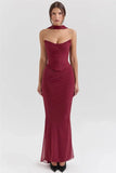 Corset And Bodycon Maxi Skirt With Neckerchief Set-Outfit