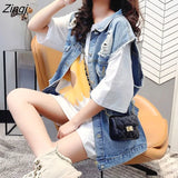 Waistcoats Women Denim Hole Vintage Frayed Solid Womens Chic Hip Hop Streetwear Outwear Trendy Ulzzang Retro Korean