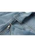 Jacket For Women Thick Vintage Locomotive Lapel Zippers Jacket Fashion Streetwear Hip Hop Loose Casual All-match Denim