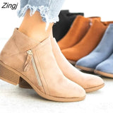 Boots For Women Casual Shallow Slip-on Pointed Toe Low Heels Shoes Woman Big Size Pu Leather Zapatos De