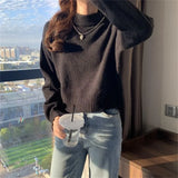 Zingj Winter New Style Inside Build Small Head Bottom Lady Sweater Jacket Pure Color Half High Turtleneck Short Sweater Woman-Outfit