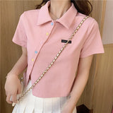 Zingj Cotton 2024 Summer New Polo Shirt Short-Sleeved T-Shirt Female Slim High Waist Lapel Short Style Student Jacket