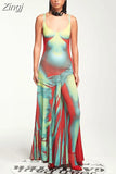 Women Winter 2023 New Y2K High Street Unique 3D Sexy Printed Slip Vintage Dress Fit And Flare Bohemian Chic
