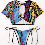 2022 Printed Split Hollow Bikini