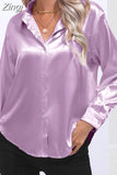Women Shirts and Blouses Silk Womens Tops Loose Oversized Long Sleeve Blouse Women Spring Elegant Women Clothing OL