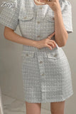 Round Neck Single Breasted Bubble Sleeve High Waist Mini Dress Summer Women Grace Korean Ladies Dresses Womens Mini