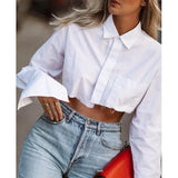 Women's Clothing 2025 Summer New Thin Top Long-Sleeved Short Design To Feel The Belly White Shirt
