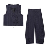 Women's Explosive Striped Linen-Blend Vest + Balloon Version Of Striped