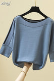 Fashion Women Tops Knitted Solid Tshirt Ice Silk Pullover Short Sleeve Loose Thin Tops Women's Clothing New Clothes