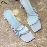 Women Slippers Sexy High Heels Outdoor Slides Women Summer Shoes Sandals Heels Female Square Toe Slipper Designer Brand
