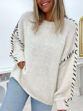 And Winter New Sweater Women Loose Knitting Line Hit The Color Round Collar