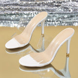 Summer New Nude Transparent Word With Open-Sed Sandals Women Feel Slippers Fine And Red-Soled High-Heeled