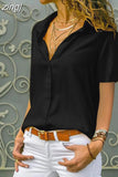 2023 Short-sleeve Shirt Solid Casual Loose Blouse Fashion Women Basic Top Office Party Clothing Shirt Women