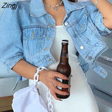Women Denim Thin Breathable Single Breasted Elastic Waist Basic Elegant Young 2XL Solid Simple Stylish Chic Leisure