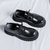 2025 New Youth Big Head Round Head British Wind Low Heel Set Foot Work Wear Thick Bottom Shoes