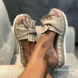 A Word Beach Slippers Women Thick Bottom Slope And Hemp Rope Large Size Cold
