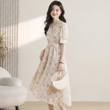 Wind Broken Flower Dress Women's Summer New Tea Break French High-Grade Feeling Thin V-Neck Long