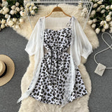 Zingj Small Pure And Fresh Broken Flower Condole Belt Skirt Chiffon Small Shawl Female Summer Two Set
