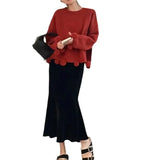 Zingj Year Red Gentle Wind Sweater Soft Waxy Department Round Collar Tassel Wool Ball Ball Solid Color Sweater Women Autumn Winter New Style-Outfit
