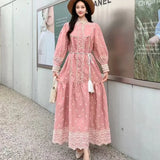 Retro Elegant Dress Women's New French Heavy Industry Embroidered Collar Lantern Sleeves Large Swing