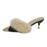 High And Slippers Women Wear Velvet New Pointed Half-Tug Korean Version Of The Tip Tip And High Heel