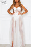 Summer Women Mesh Sexy Cover Ups Sundress Perspective Sleeveless Backless Casual Long Bathing Suit Beach