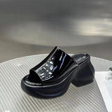 And Fish Mouth Slippers Women 2025 Summer New Patent Pine Cake Small Man Wearing A Word Cold Slippers