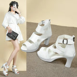 High-Heeled Sandals Women 2025 Summer New White Fish Mouth Hollow Sandals With Leather Face Coarse